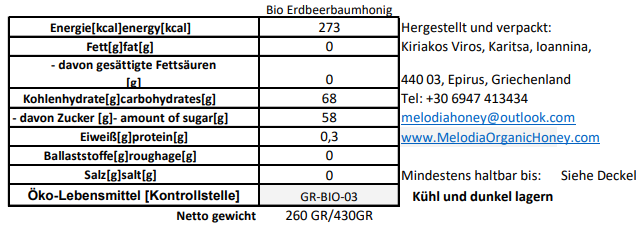 Melodia Bio Erdbeerbaumhonig 430gr