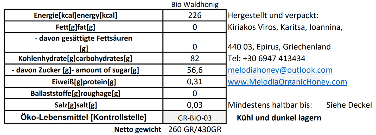 Melodia Bio Waldhonig 430gr