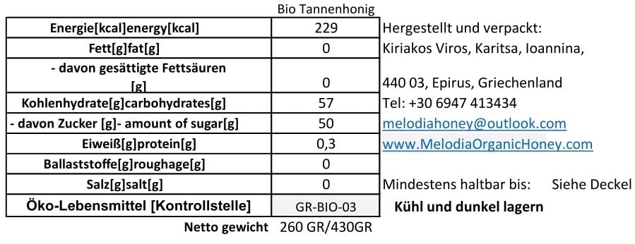Melodia Bio Tannenhonig 260gr