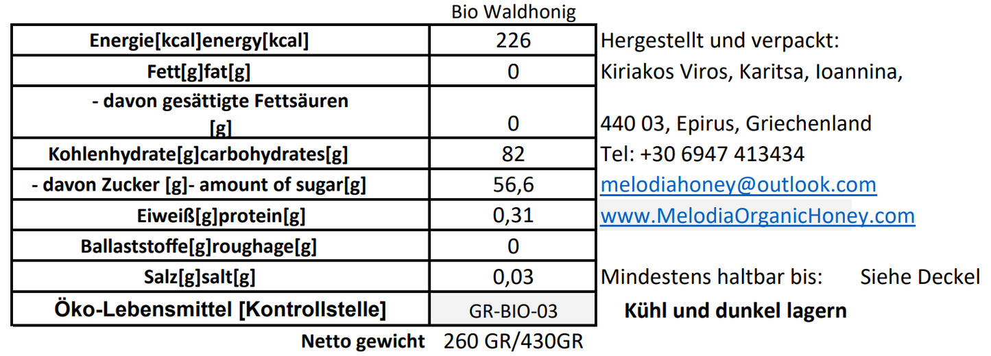 Melodia Bio Waldhonig 260gr